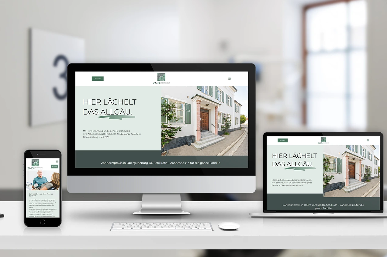 Mockups mit der Website von der Zahnarztpraxis in Obergünzburg