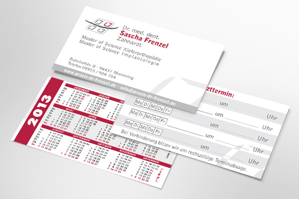 Zahnarzt Dr. Frenzel Sascha Mamming Visitenkarte Terminkarte Design