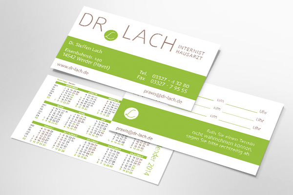 Internist Dr. Lach Steffen Werder Visitenkarte Terminkärtchen Design