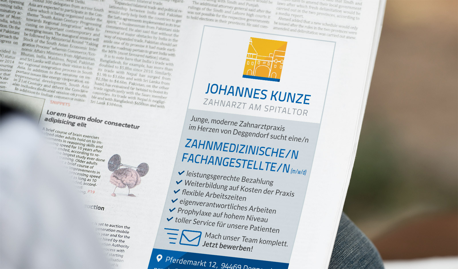 Zahnarzt am Spitaltor Johannes Kunze in Deggendorf, Zeitungsanzeige