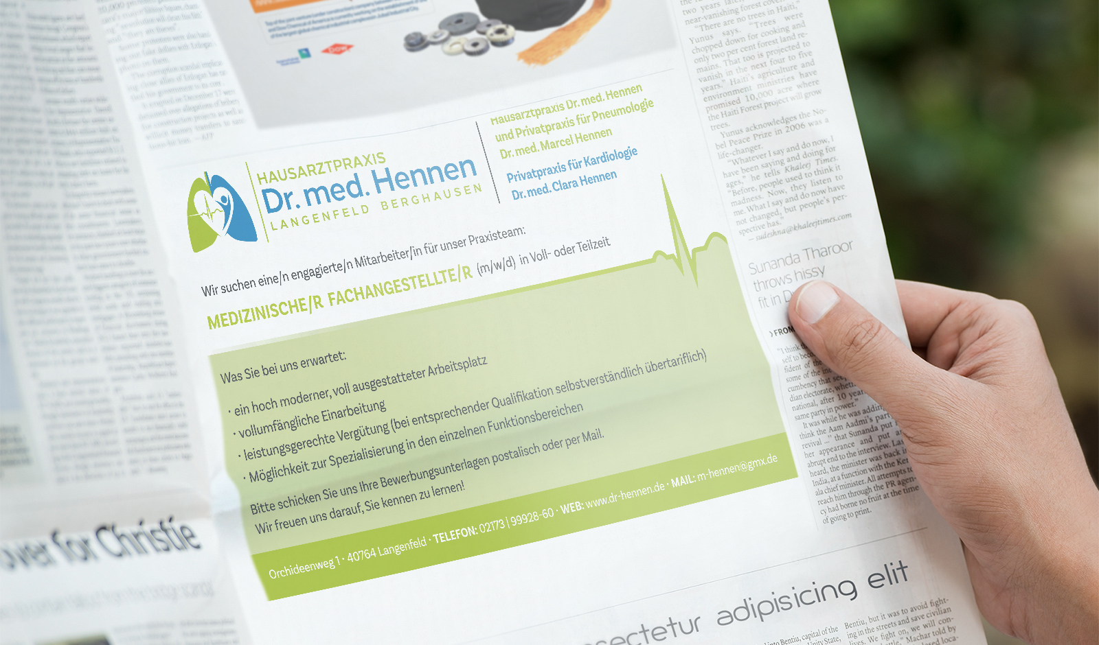 Hausarztpraxis Dr. Marcel Hennen Langenfeld Berghausen, Zeitungsanzeige