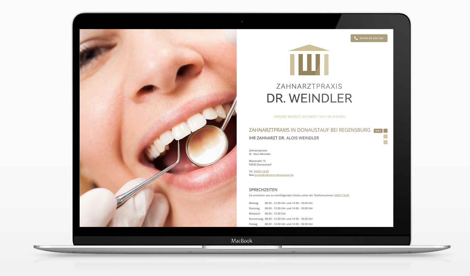 Zahnarzt Dr. Alois Weindler in Donaustauf bei Regensburg, Webvisitenkarte